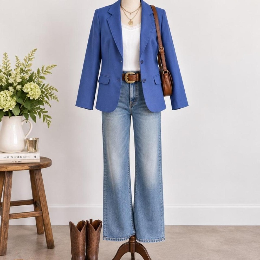 Vintage Wrangler Women's Blue Blazer Size 16 Made in USA